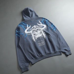ABOVE US "VINTAGE PIERCE" HOODIE IN NORSE BLUE/BLUE LIGHTNING